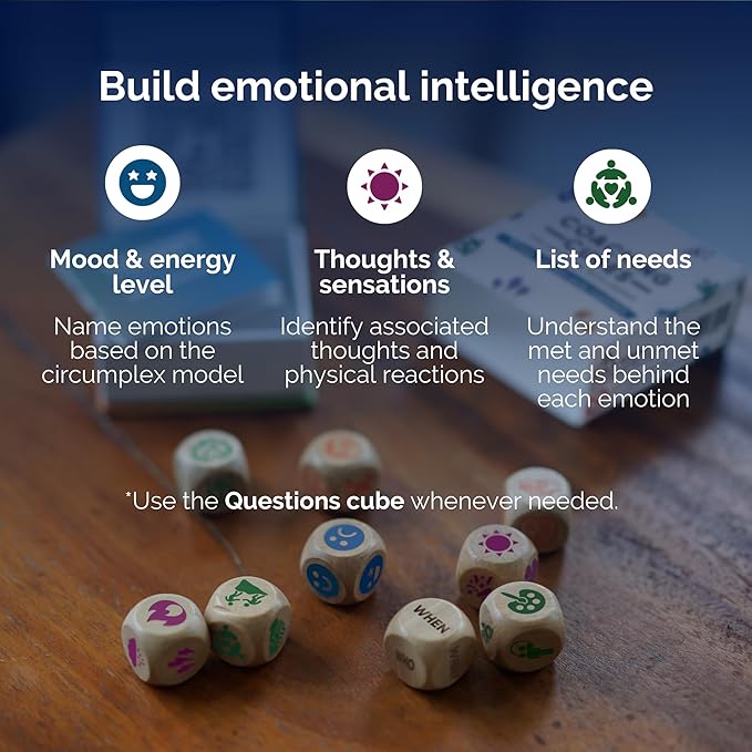 metaFox Coaching Cubes for Emotional Intelligence - 9 Cubes with Coaching Questions for Emotion, Personal Development - Use as Therapy Tools, Story Cubes, Conversation Cubes, Therapy Games