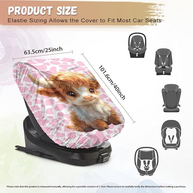 XYZCANDO Cow Print Car Seat Covers for Babies Girl Highland Cow Baby Car Seat Cover for Travel Easy to Install Baby Car Seating Sun Shade Cover for UV Rays Protective Car Accessories 2025