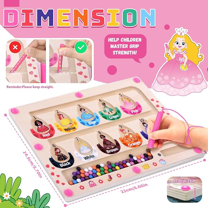 Uiseba Princess Mini Magnetic Color and Number Maze Montessori Toy for Ages 3 4 5, Toddler Busy Board, Educational Preschool Learning Activities, Ideal Christmas & Birthday Gift for Girls and Kids