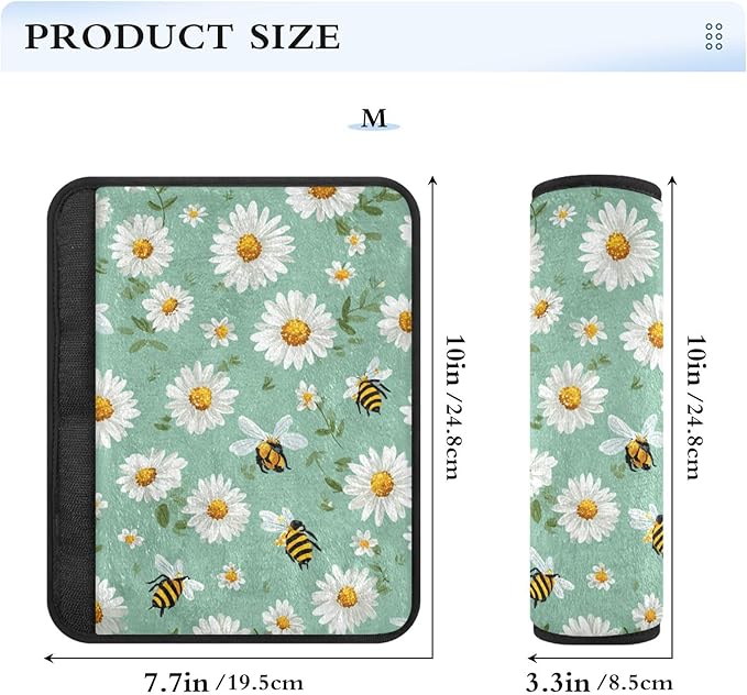 2 Pack Seatbelt Covers Seat Belt Cover Pad for Adults Boys Girls Car Seat Strap Covers Pads Cushion Universal Shoulder Strap Pad Protector for Backpack Camera Bag 6.5 Inch Mint Green Daisy Flowers and
