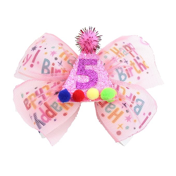 5th Birthday Hair Bow for Girls, Hot Pink Hair Clip Hair Accessories for Girls 1 2 3 4 5 6 Years Birthday Party Supplies Decorations