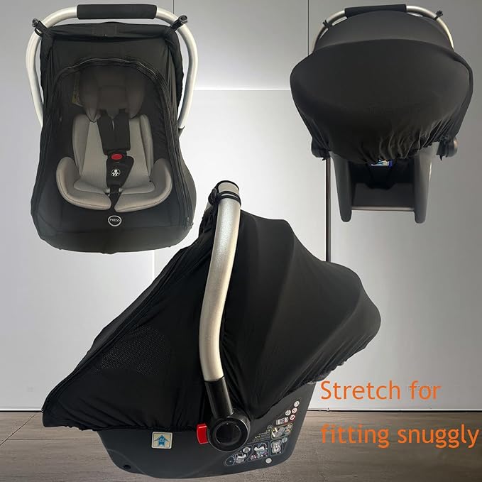 Car-Seat Canopies-Covers for Babies - Durable Baby Car Seat Cover for Boy Girl,Privacy and Sun Shield Protetion with Bug Net Dustproof for Infants Car Seat Spring Summer