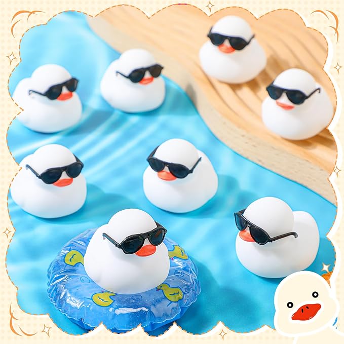 Sosation 36 Packs Mini Rubber Ducks with Sunglasses Sets 2.2 Inch Bath Squeaky Rubber Duckies Cute Float Bathtub Toys for Birthday Party Favors Class Carnival Prizes Car Decor(White)