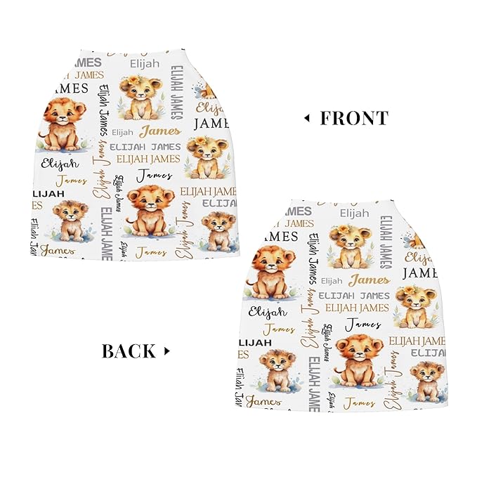 Personalized Baby Car Seat Covers for Babies, Custom Lion Nursing Breastfeeding Carseat Canopy with Name, Infant Stroller Covers for Newborn Girls Boys, Breathable Carseat Cover