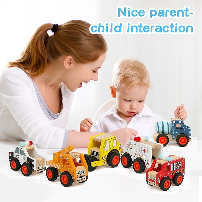 6Pcs Wooden Cars for Toddlers 1-3,Car Toys,Push and Go Vehicle,Kid Vehicle Toys,Hand Push Car Toys for 1+ Year Old,Montessori