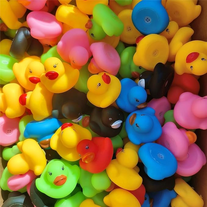51 Pcs Multicolored Mini Multicolor Rubber Ducks Baby Bath Ducky Bathtub Pool Squeaky Little Duck Toys for Shower/Party Decoration Supplies/Birthday (1.5"x1.2"x1.4")