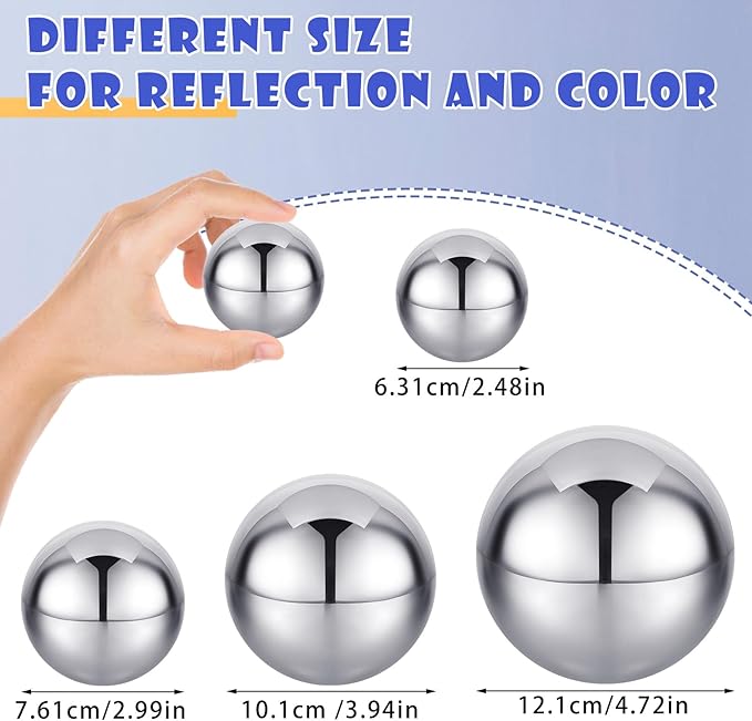 Shappy 4 Pcs Sensory Reflective Balls Stainless Steel Gazing Mirror Balls for Back to School Color Image Reflection Bedroom Ornaments (2.5,3,3.9,4.7 Inch)