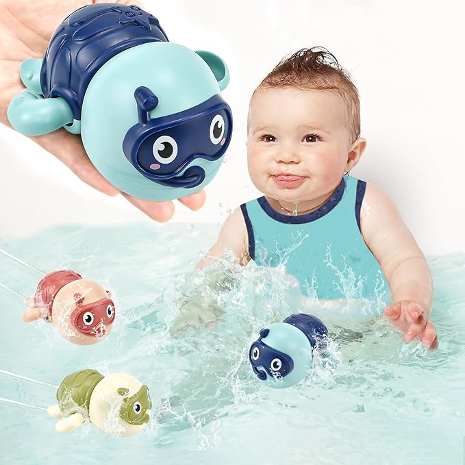 3 Pack Swimming Turtle Baby Bath Toys for Toddler 1-3,2025 Bath Toys Water Pool Floating Wind Up Toys for 1-2 Year Old Boy Girl Gifts, Infant Toddlers Kids Bathtub Toys Age 1-3 2-4 (Style 1)