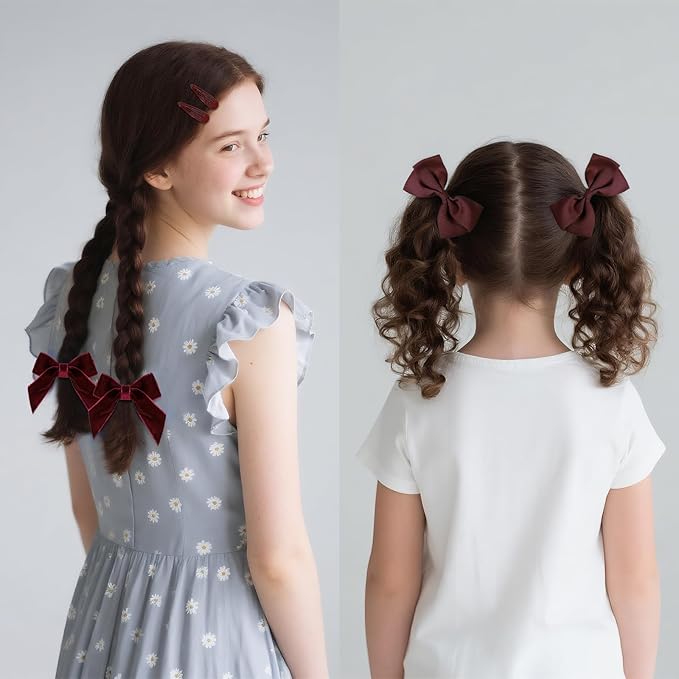 baotongle 11pcs Wine Red School Hair Accessories Set Uniform Hair Bow Headband Clips Hair Ties Curly Bows for Little Toddler School Girls(Wine Red)
