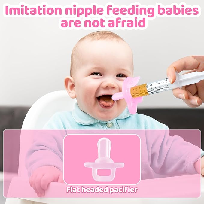 Baby Medicine Dispenser, Baby Medicine Syringe, 0 Months and up Baby Pacifiers, 100% Silicone Pacifiers, BPA-Free (Pink, Model 1)