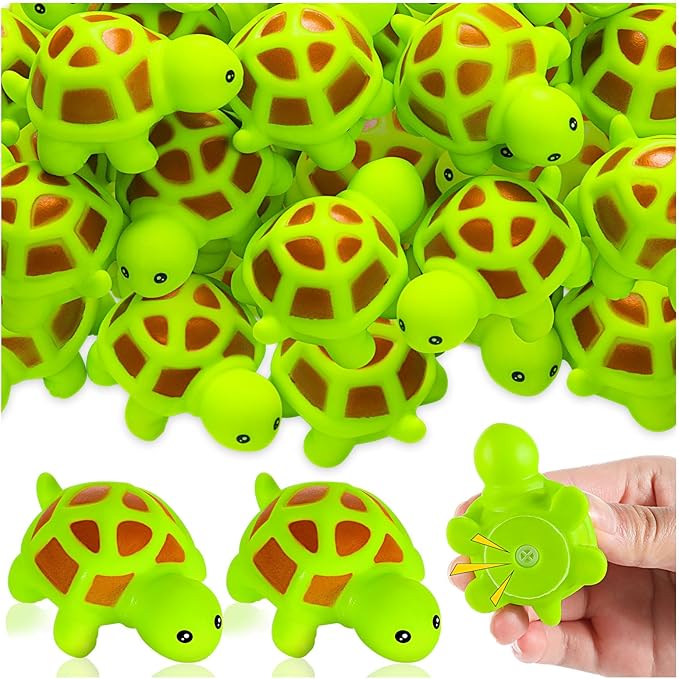 25PCS Mini Rubber Turtle Green Floating Squeaky Sea Turtle Bath Toy, Cute Screaming Sound Rubber Bulk for Bath Shower Swimming Pool Birthday Beach Decor