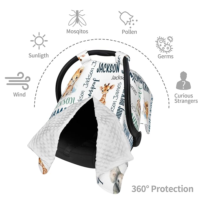 Personalized Baby Car Seat Cover Winter Custom Minky Carseat Cover Boy Girls with Name Woodland Carseat Canopy Customized Car Seat Canopy Infant Carrier Covers Nursing Cover Toddler Blanket