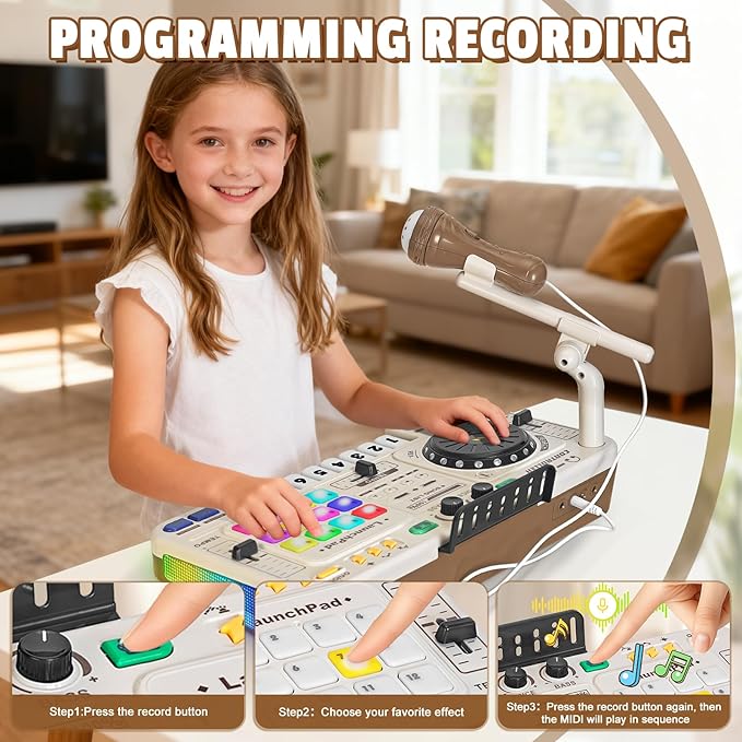 Toddler DJ Mixing Table, Kids Mixer Board with Turntable, Game Mode and Microphone, Gift for 3 4 5 6 Years Old Boys Girls - Baby DJ Set