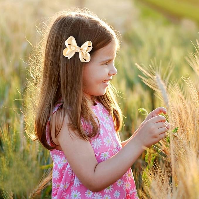 3 Inch Satin Bow for Little Girls - 2 Pcs (Ivory)