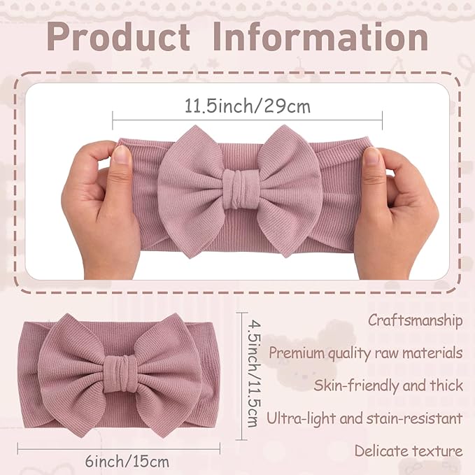 CÉLLOT 8 Colors Super Stretchy Soft Knot Baby Girl Headbands with Hair Bows Nylon Head Wrap For Newborn Baby Girls Infants Toddlers Kids(Light Colors)