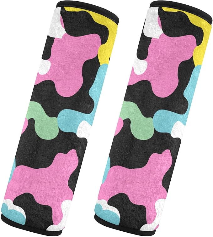 2 Pack Seatbelt Covers Seat Belt Cover Pad for Adults Boys Girls Car Seat Strap Covers Pads Cushion Universal Shoulder Strap Pad Protector for Backpack Camera Bag 6.5 Inch Colorful Cow Print Black