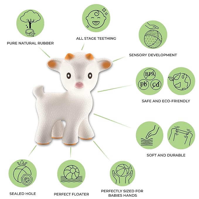 CaaOcho Pure Natural Rubber Teething Baby Toy - Sola The Goat Teether for Babies, BPA Free Baby Toy, All Natural Teething Toys for Babies 0-6, Safe and Fun Molar Teether Toy
