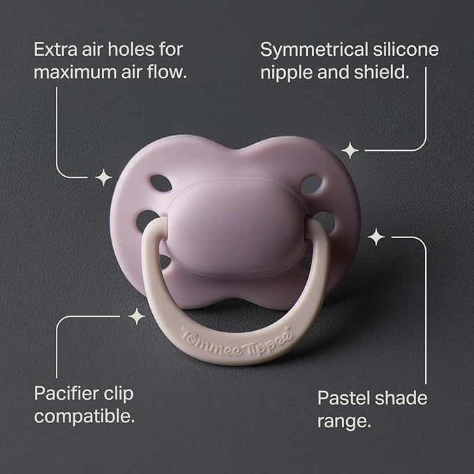 Tommee Tippee Ultimate Fit Newborn Pacifiers, 0-2 Months, Extra Air Holes, Symmetrical Nipple and Shield, 100% BPA Free Silicone, Dishwasher & Sterilizer Safe, Summer Clouds and New Dawn, Pack of 4