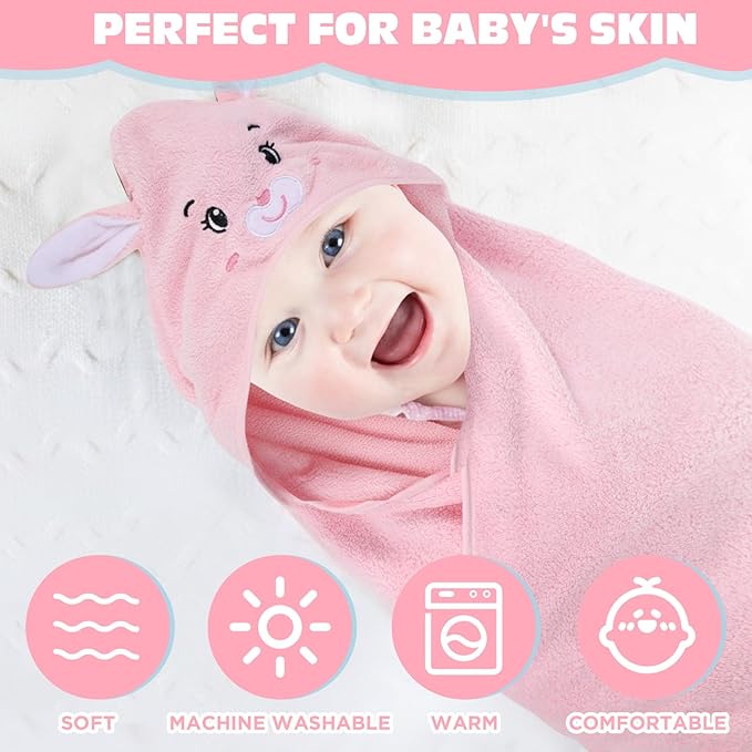 SmoothNovelty 6 Pack Baby Hooded Towels Infants and Toddlers Coral Fleece Baby Bath Towels 31.5 x 31.5 Inch Absorbent Cute Soft Newborn Bath Essentials Gifts for Boys & Girls(Multicolor,Vivid)