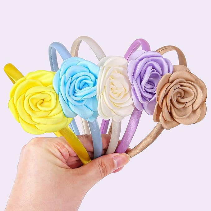 10pcs/set Fabric Rose Flower Headbands for Toddler Girls Floral Hairband Hoops Multiple Colors Flower Hair Accessories for Kids Teens