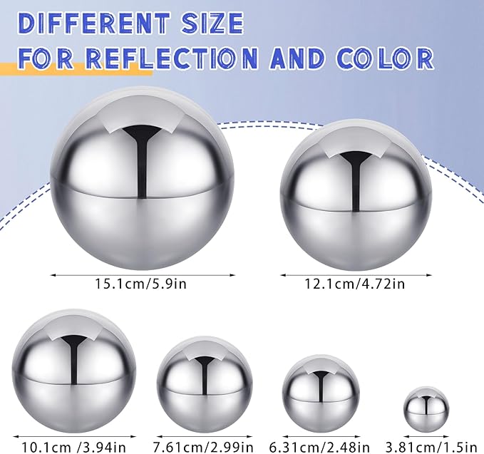 Shappy 6 Pcs Sensory Reflective Balls Stainless Steel Gazing Mirror Balls for Back to School Color Image Reflection Bedroom Ornaments (1.5,2.5,3,3.9,4.7,5.9 Inch)