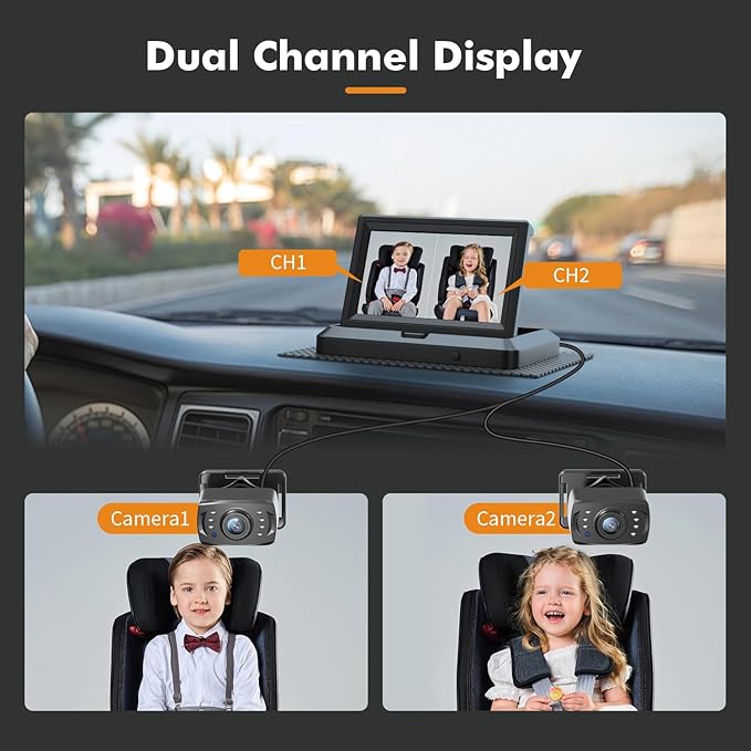 Itomoro Dual Car Camera Baby Monitor, 1080P Baby Car Camera with 2 IR Night Vision, Easily Install with Crystal Clear Wide View for Rear Facing Seat