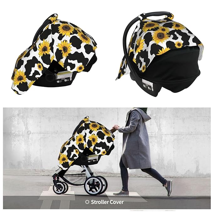 KiuLoam Sunflower Cow Print Pattern Baby Car Seat Canopy, Nursing Cover for Mom Breastfeeding Scarf, Infant Car Seat Cover/Multiuse Baby Stroller Covers for Babies Boys Girls