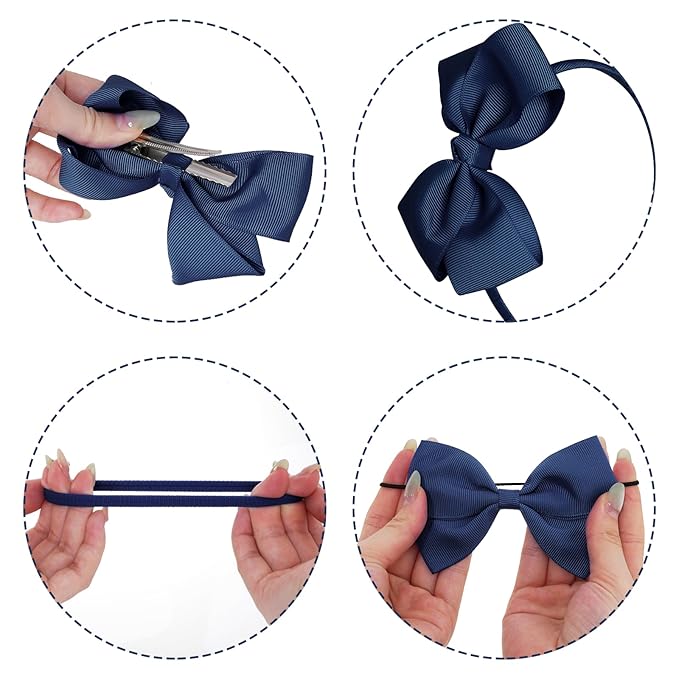 baotongle 11pcs Navy Blue School Hair Accessories Set Uniform Hair Bow Headband Clips Hair Ties Curly Bows for Little Toddler School Girls(Navy Blue)