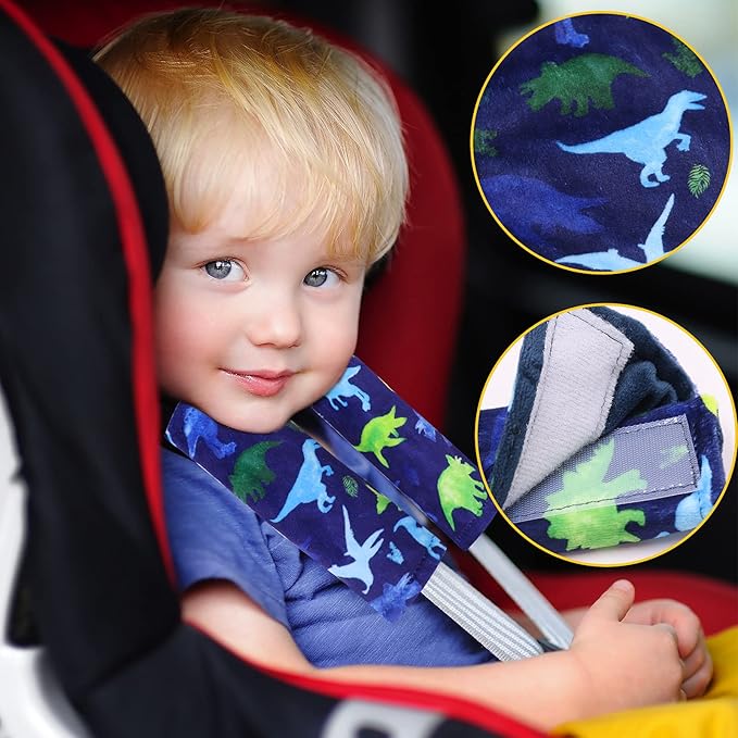 Baby Strap Cover, Stroller Strap Cover, Dinosaur Car Seat Strap Covers, Car Seat Straps Shoulder Pads, 2 Pack, Watercolor Pattern, for Baby Toddler Infant Boy Girl