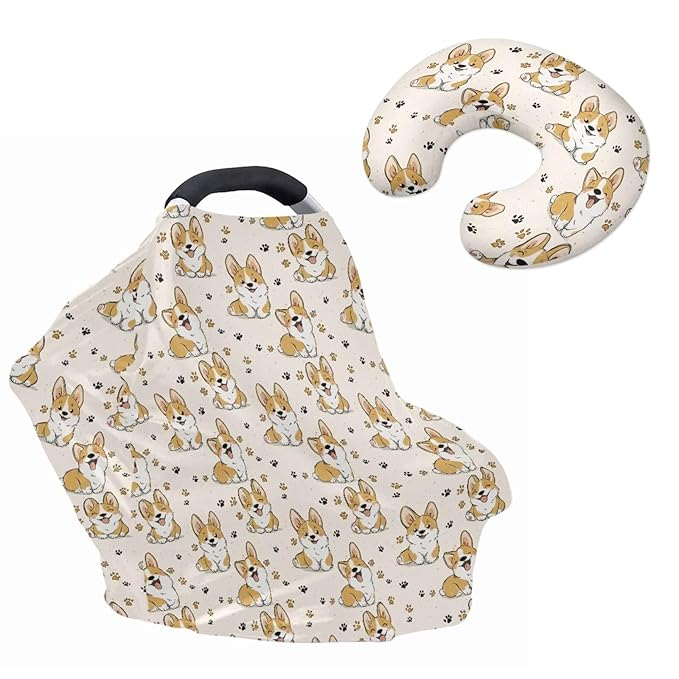 Corgi Basket Covers Nursing Pillow Cover for Baby Paw Prints Multi - use Baby Essentials Breathable Washable Stain Resistant and Scratch Resistant