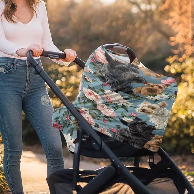 Youngerbaby Dog Flower Car Seat Canopy Nursing Cover Multi Use Baby Stroller and Carseat Cover Breastfeeding Nursing Covers