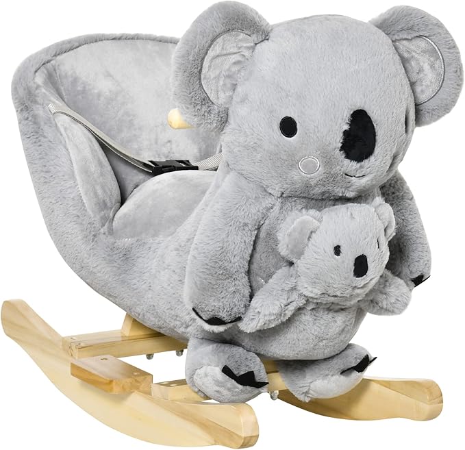 Qaba Kids Ride-On Rocking Horse, Koala-Shaped Rocker with Realistic Sounds for Children 18-36 Months, Gray