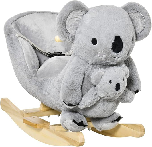 Qaba Kids Ride-On Rocking Horse, Koala-Shaped Rocker with Realistic Sounds for Children 18-36 Months, Gray