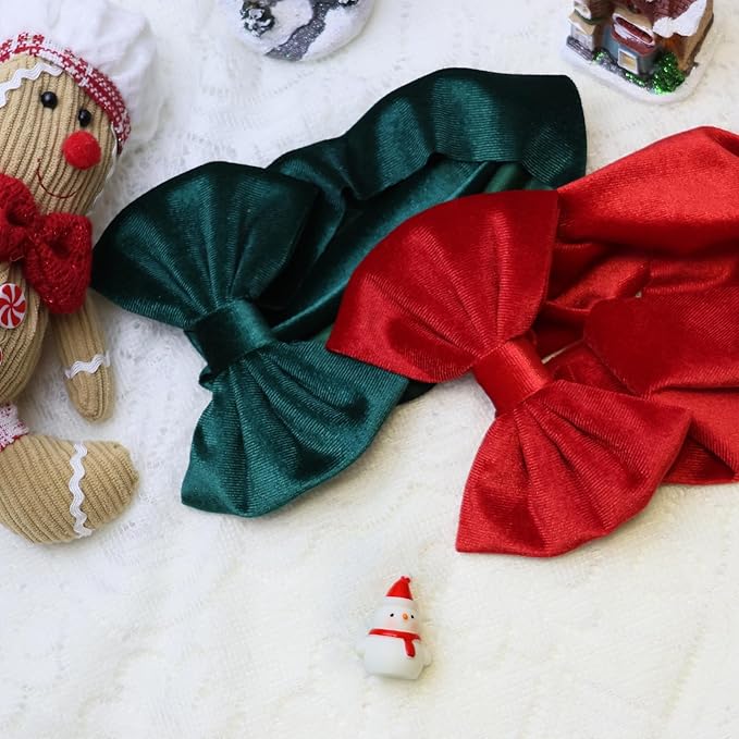 Christmas Red Velvet Baby Headbands Green Bows Handmade Soft Hairbands Big Bows for Baby Girls Wide Head Wrap Hair Accessories