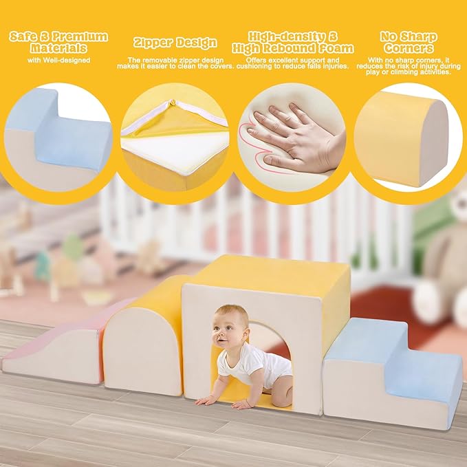 CAMELUS Large Climbing Toys for 1 Year Old, 4-Piece Toddler Climbing Toys Indoor, Soft Play Set Baby Foam Climbing Blocks for Toddlers, Climb Crawl Activity Play Set, Birthday