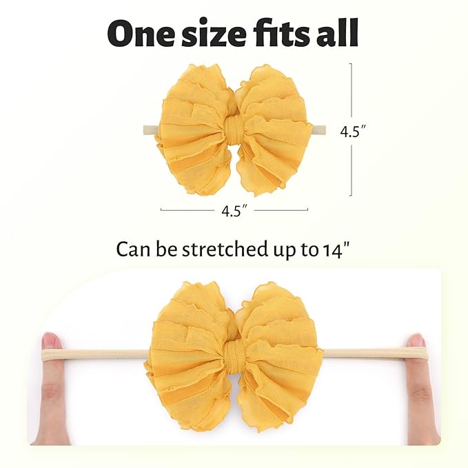 Lace Big Bows Baby Headbands Elastic Hairbands Hair Bows Children Soft Hair Accessories Newborn Infant Toddlers Yellow Peach Light Green 3 PCS