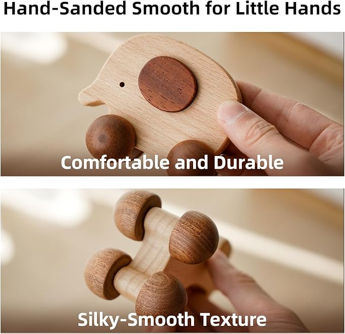 Wooden Animal Push Car Set, 4PCS Solid Hardwood Toy Vehicles for Toddlers & Kids 3+ | Natural Wood Animal Cars (Puppy, Elephant, Pony, Giraffe) | No Paint, Hand-Sanded, Gift-Ready