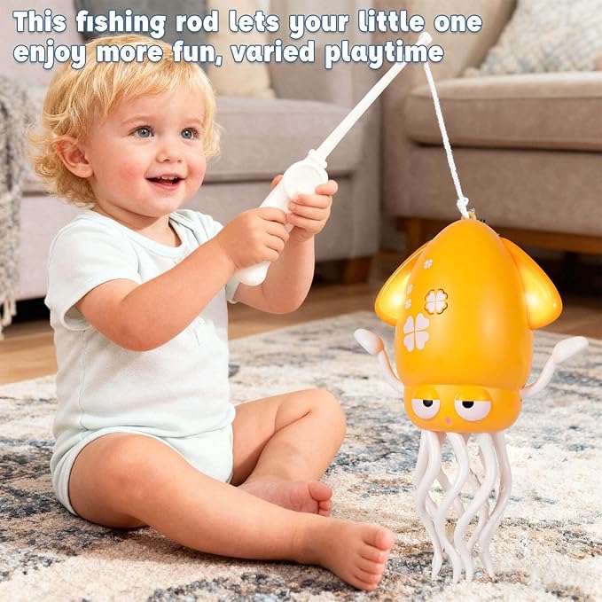 Dancing Octopus Baby Toy - Electric Crawling Octopus Tummy Time Toy - USB Rechargeable Dancing Musical Squid Toys with Lights, Birthday Gifts for 3 4 5 6 Year Old Boys Girls, Funny Desk Decor (Yellow)