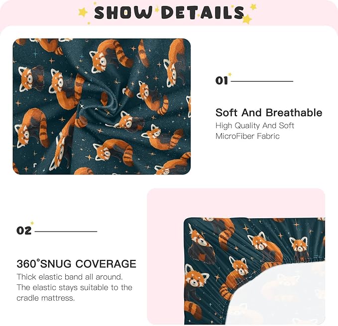 Baby Crib Sheet Cute Red Panda Crib Mattress for Boys and Girls Playard Sheet Soft Breathable Fitted Baby Mattress Cover 52x28in