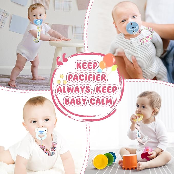 Smlpuame Pacifier Clip Girl,12 Pack Stylish Binky Clips Strap for Baby Girls,Paci Holder with Clip Lightweight Universal Fits Most Pacifiers Teether Toy Teething Ring Soothie,Baby Gifts