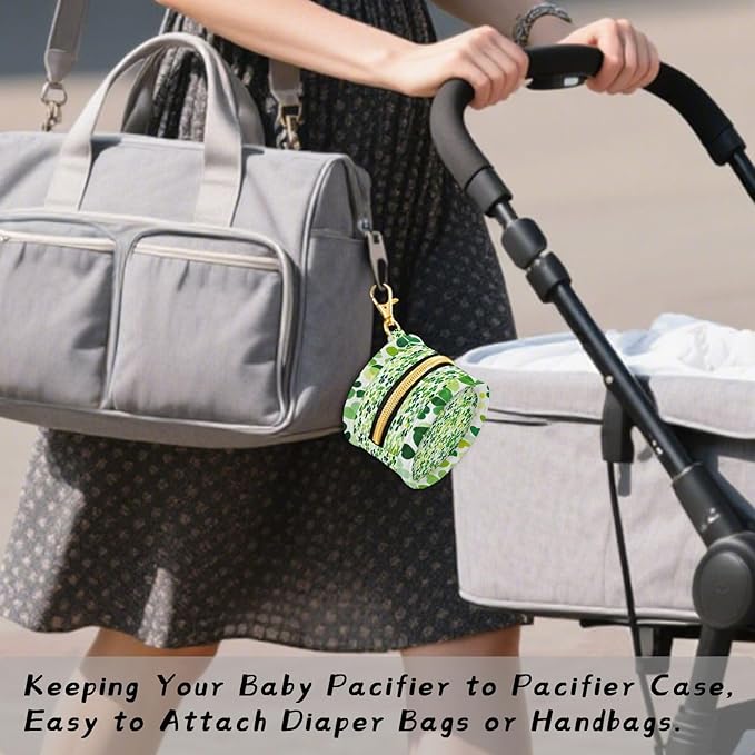 Pacifier Holder with Clip Pacifier Case for Diaper Bag Round Baby Pacifier Pouch Box Bag Portable Bright Green Clover St. Patrick