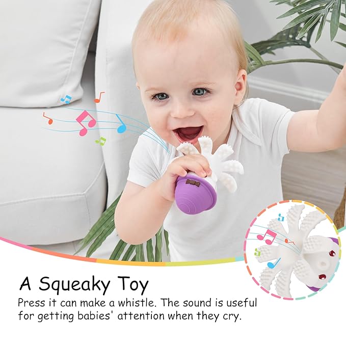 Teething Toys for Babies 6-12 Months, Mombella Octopus Teether 12-18 Months, Soft Silicone Infant Teething Toys 6-9 Month Old, Kids Chew Toy to Soothe Sore Gums, BPA Free Infant Gift, Purple