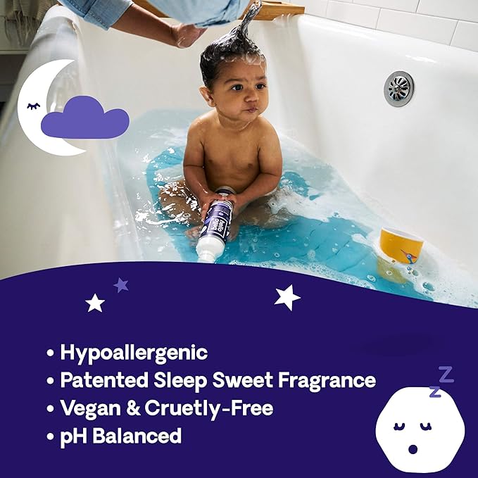 Hello Bello Nighttime Shampoo and Body Wash, Gentle Hypoallergenic Formula for Babies and Kids, Vegan and Cruelty-Free, Sweet Sleep Scented, 10 fl oz