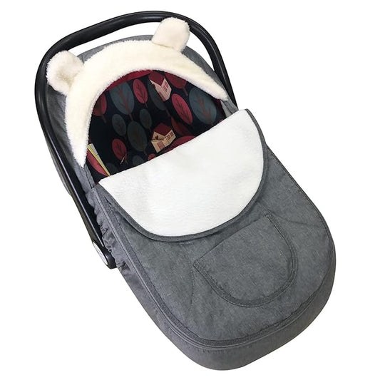 Baby Car Seat Cover for Infant Newborn - Universal Fitted 3-Season (Winter/Spring/Autumn) Canopy, Warm Breathable with Mesh Cover, Unisex for Baby Boy Girl - Grgy