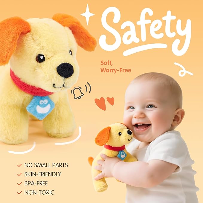 hahaland Montessori Toys for 1 Year Old – Plush Puppy Sensory Toy Set with Dog House, Rattle, Crinkle, Mirror & Shape Sorter, Pretend Play Learning Toy for Toddlers 1-3, Baby Easter Basket Stuffers
