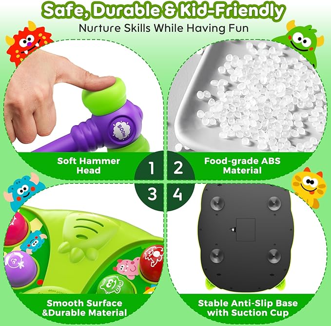 Whack Mole Game for Kids, Idea Gift for 3-12 Year Old Boys and Girls, Interactive Pounding Toy with 2 Hammers, Lights & Sounds, 3 Game Modes Educational Toy for 3 4 5 6+ Year Old Boys- Green