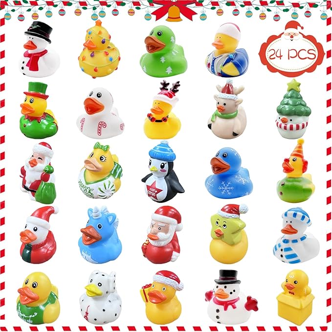 24 PCS Christmas Rubber Ducks,Baby Bath Toys Assorted Duckies,Christmas Party Favor for Kids,Christmas Style Design Ducks Toys for Christmas Stocking Stuffers,Baby Showers,Birthday Gifts(Christmas)