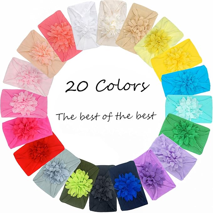 CÉLLOT 18Pcs Baby Girls Headbands Tulle Hair Bows Head Wraps 3inch Chiffon Flowers Bows Soft Stretchy Turban Headbands for Newborn Infant Girls and Toddlers