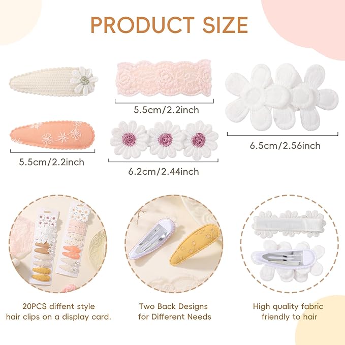 20PCS Cute Baby Snap Hair Cips for Girls, Floral Print Non Slip Wrapped Snap Hairpins for Hair Barrettes Hair Accessories for Baby Toddler Girls Kids