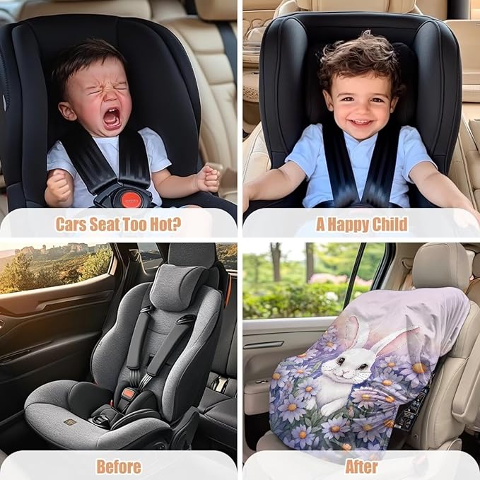 XYZCANDO Rabbit Print Car Seat Protector for Child Car Seat Cute Infant Car Seat Cover Dustproof Car Seat Sun Protection for UV Rays Protective Baby Car Seat Shade Cover Gift for Birthday